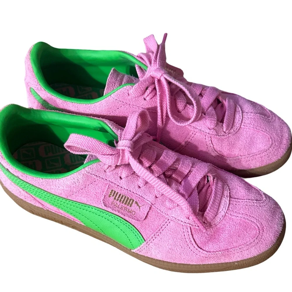 Woman’s Puma Palermo Pink and Green Sneakers Size 9 - Picture 2 of 7